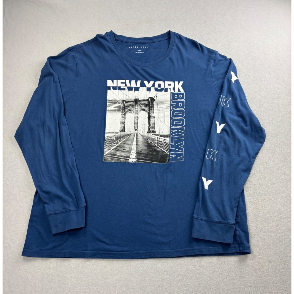 Aeropostale Shirt Mens 3XL Blue Long Sleeve Graphic Brooklyn Bridge New York NY